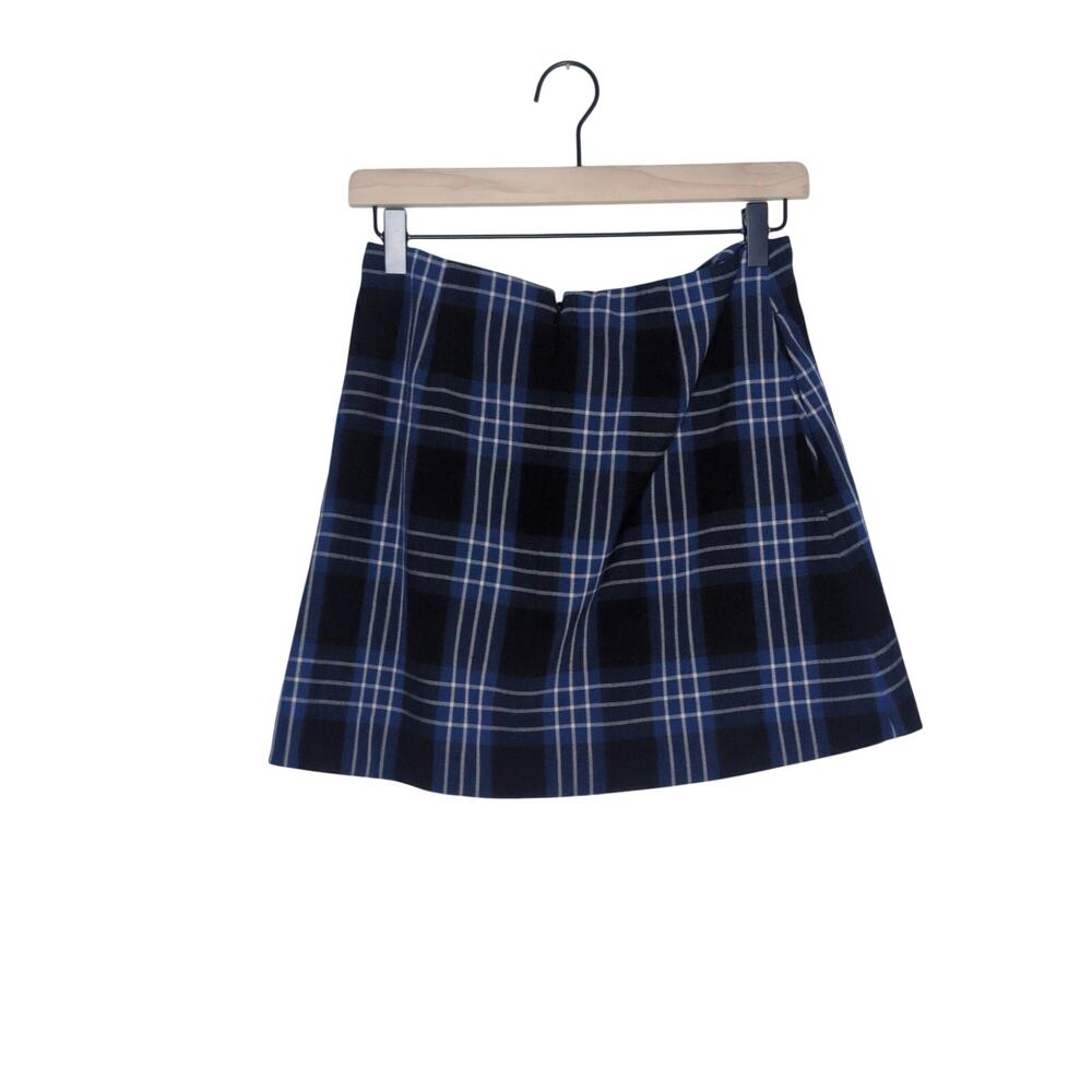 Aritzia Wilfred New Classic A-line Mini Plaid Skirt Navy & Blue sz 8 - Picture 4 of 6